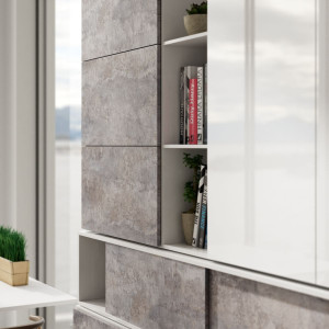 Poszukując oryginalności, coraz częściej sięgamy po elementy stylu industrialnego. Na zdjęciu: fronty meblowe zdobione dekorem „Cement” firmy Impress Decor. Fot. Impress Decor