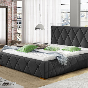 Łóżko tapicerowane Trivi, z geometrycznymi przeszyciami. Fot. Comforteo