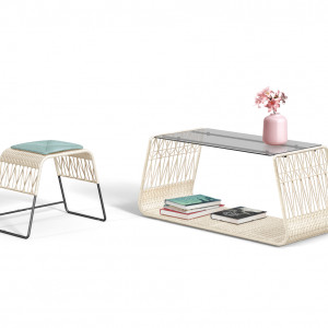 Kolekcja stolików z siedziskiem przygotowanych przez Agę Przepiórzyńską dla przedsiębiorstwa Wicker. Fot. materiały prasowe programu Granty na dizajn
